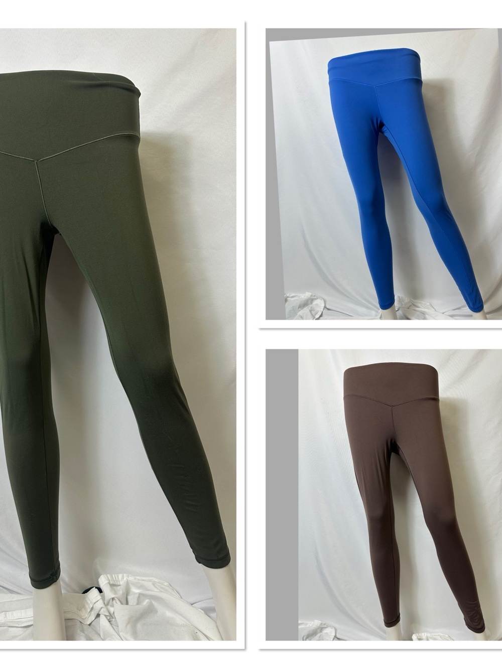 aerie Leggings Trio in Olive Green, Royal Blue, and Chocolate Brown size med